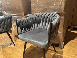 Set van 6 eetkamerstoelen, taupe velvet, zwarte poten